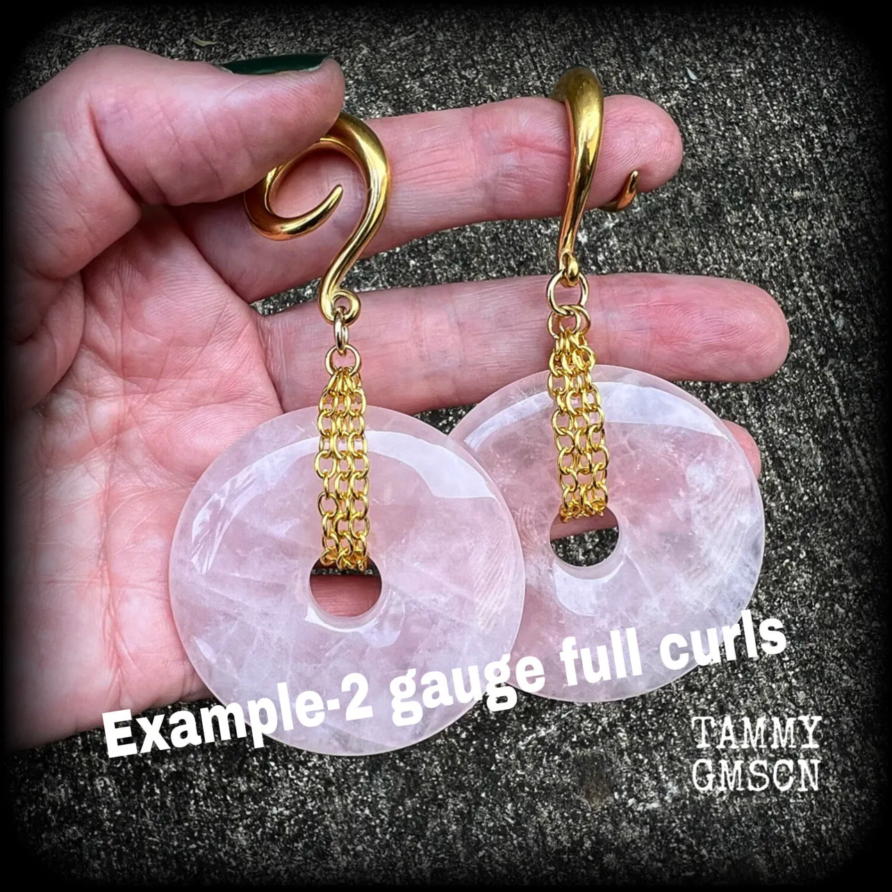 Rose quartz gauged earrings-Ear weights