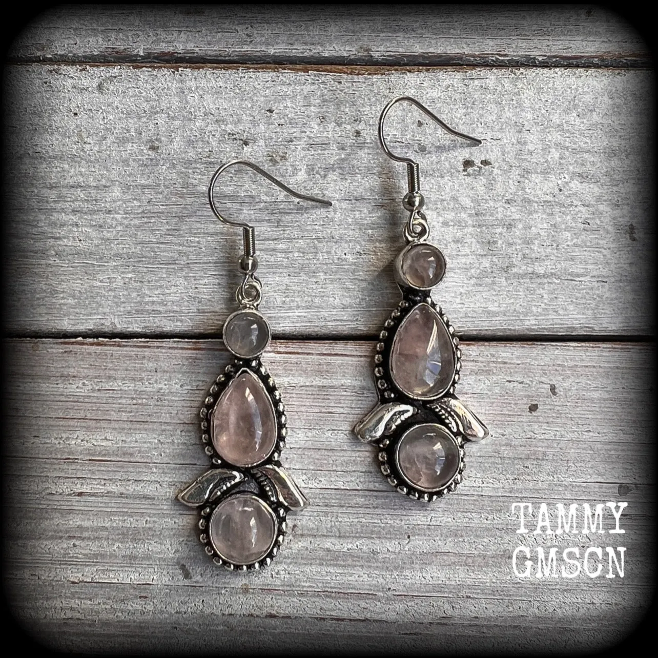 Rose quartz gemstone earrings-Boho earrings