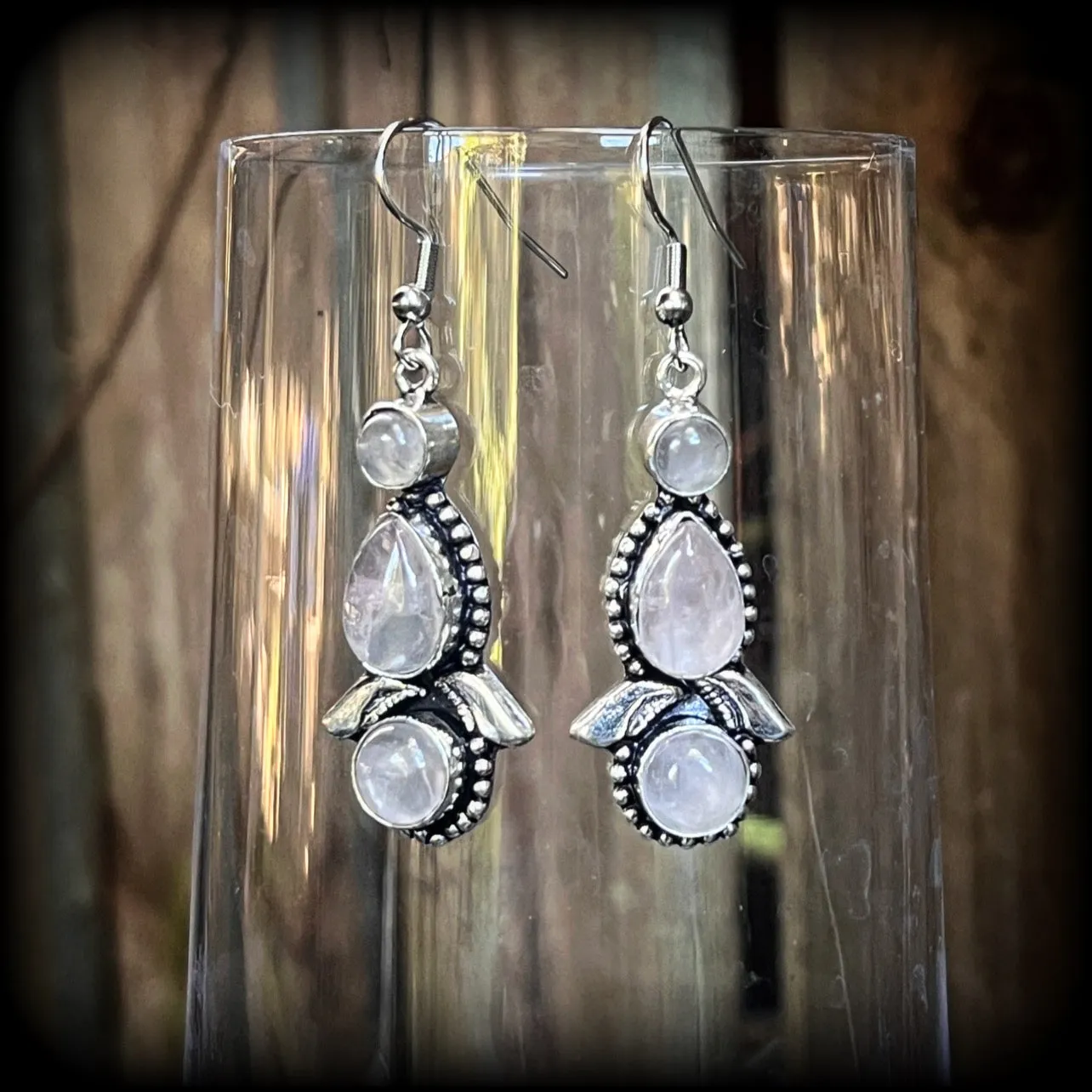 Rose quartz gemstone earrings-Boho earrings