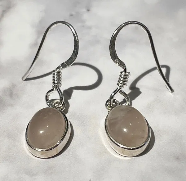 Rose Quartz Oval Drop Earrings (KM93)