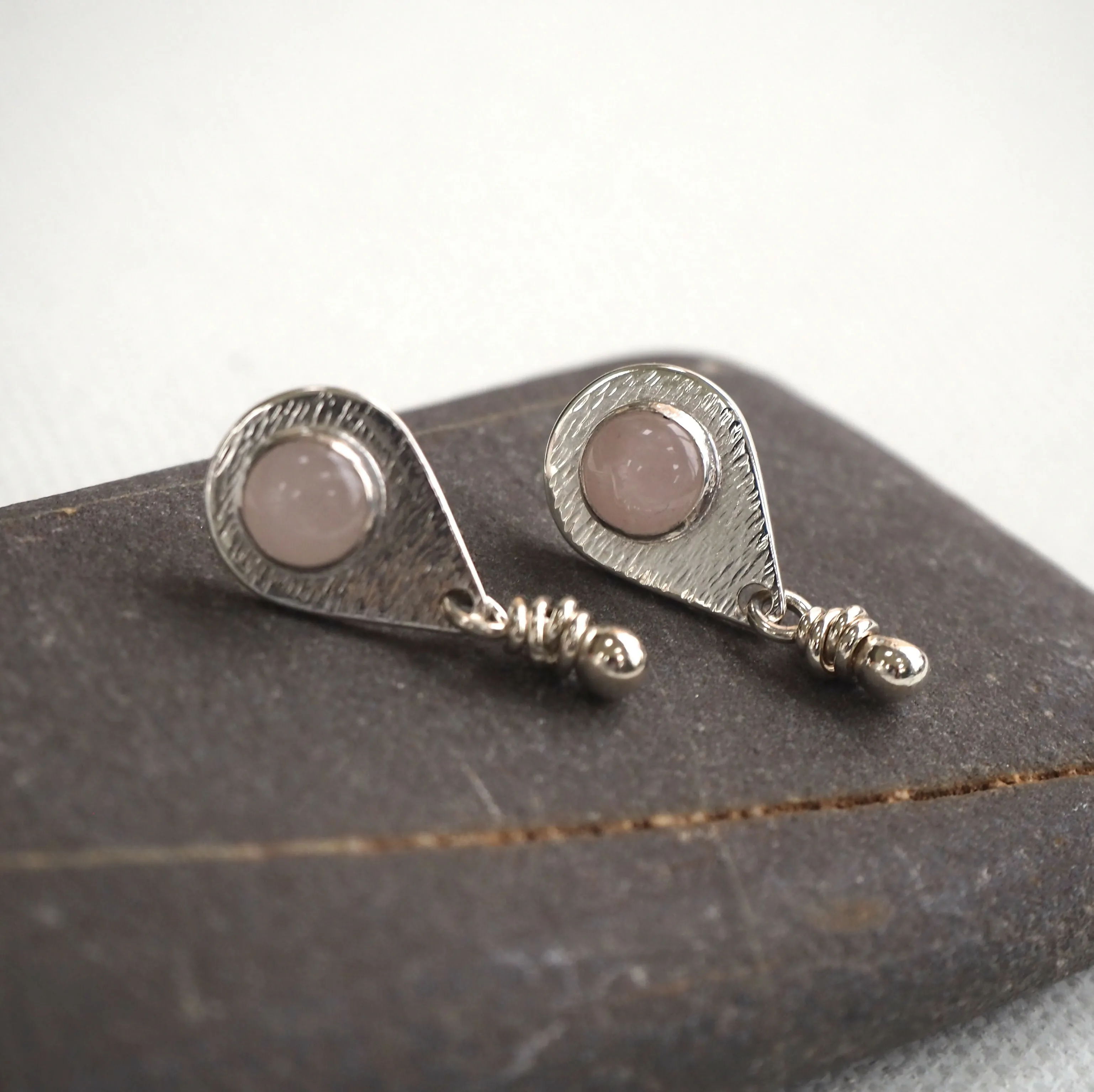 Rose Quartz Silver Stud Earrings