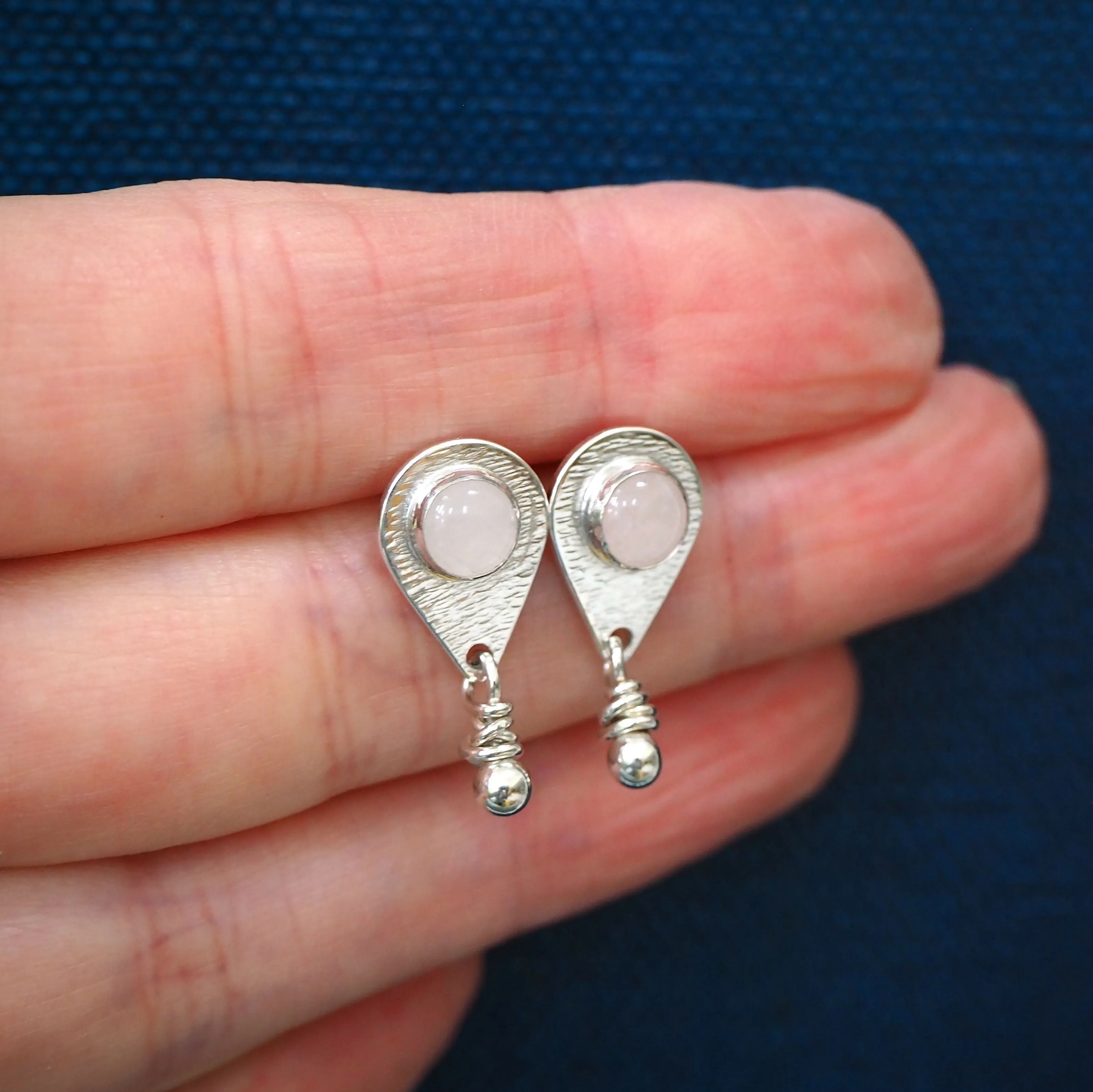 Rose Quartz Silver Stud Earrings