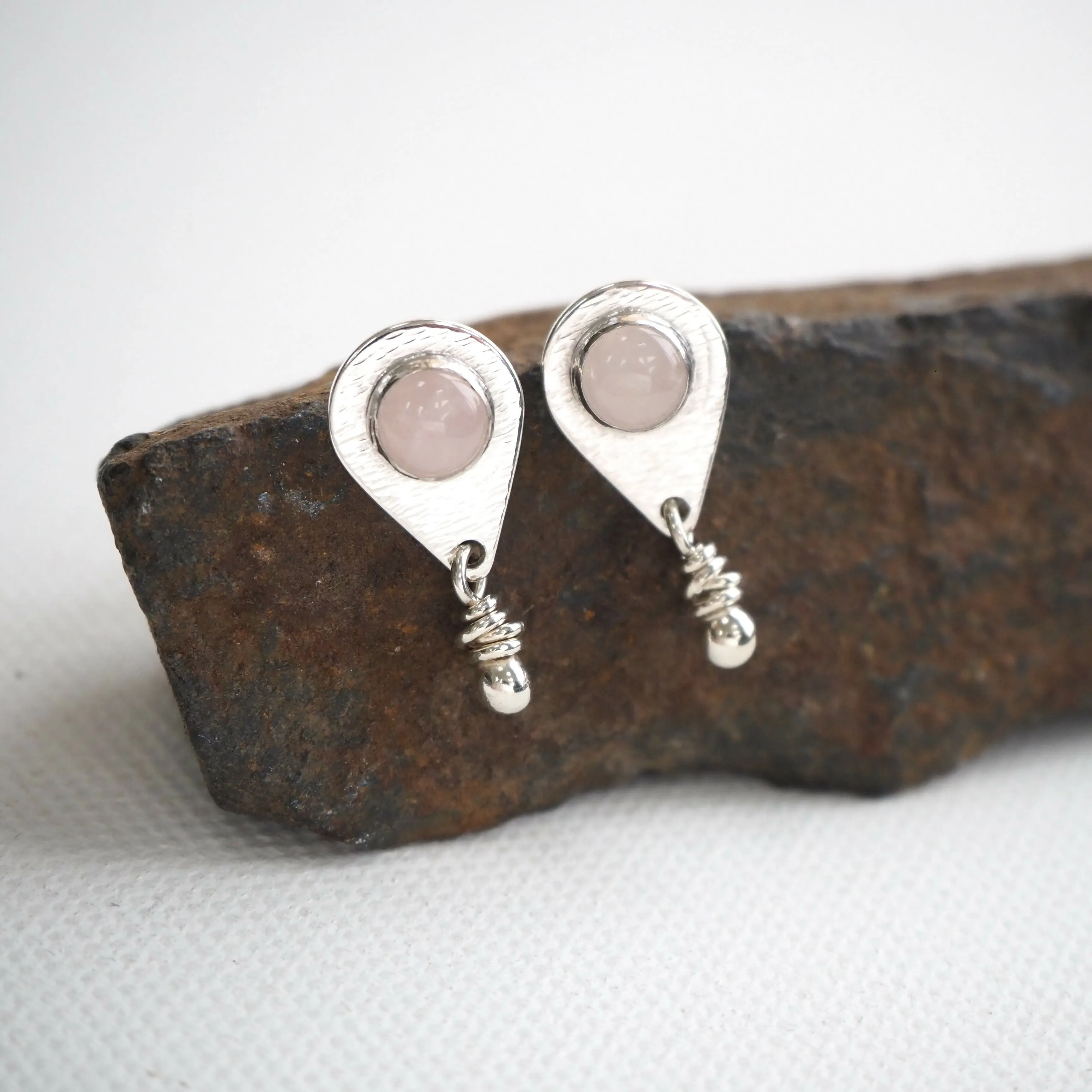 Rose Quartz Silver Stud Earrings