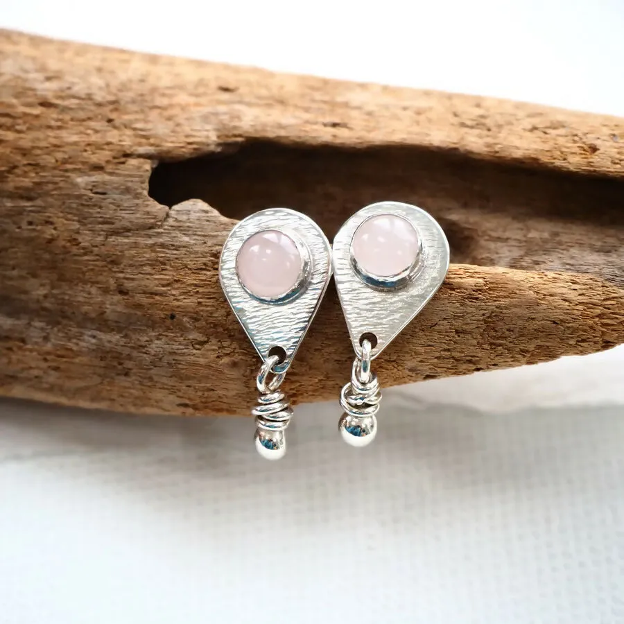 Rose Quartz Silver Stud Earrings