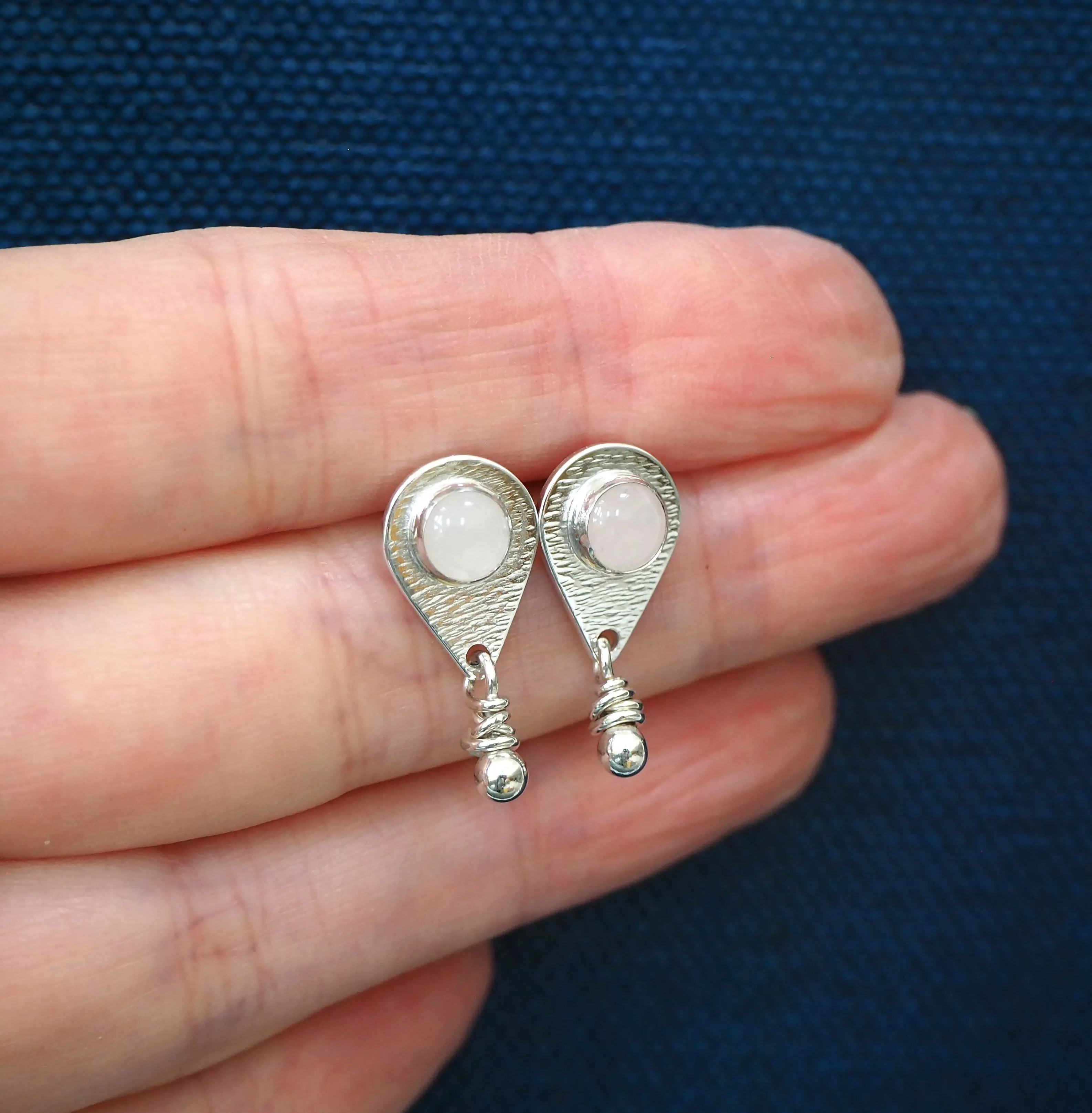 Rose Quartz Silver Stud Earrings