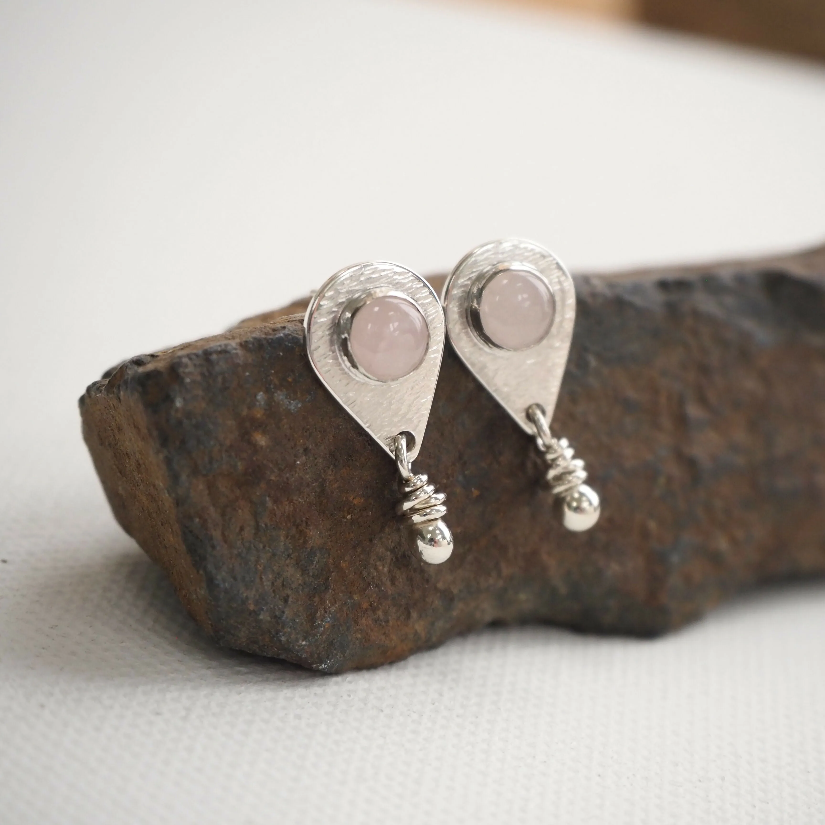 Rose Quartz Silver Stud Earrings