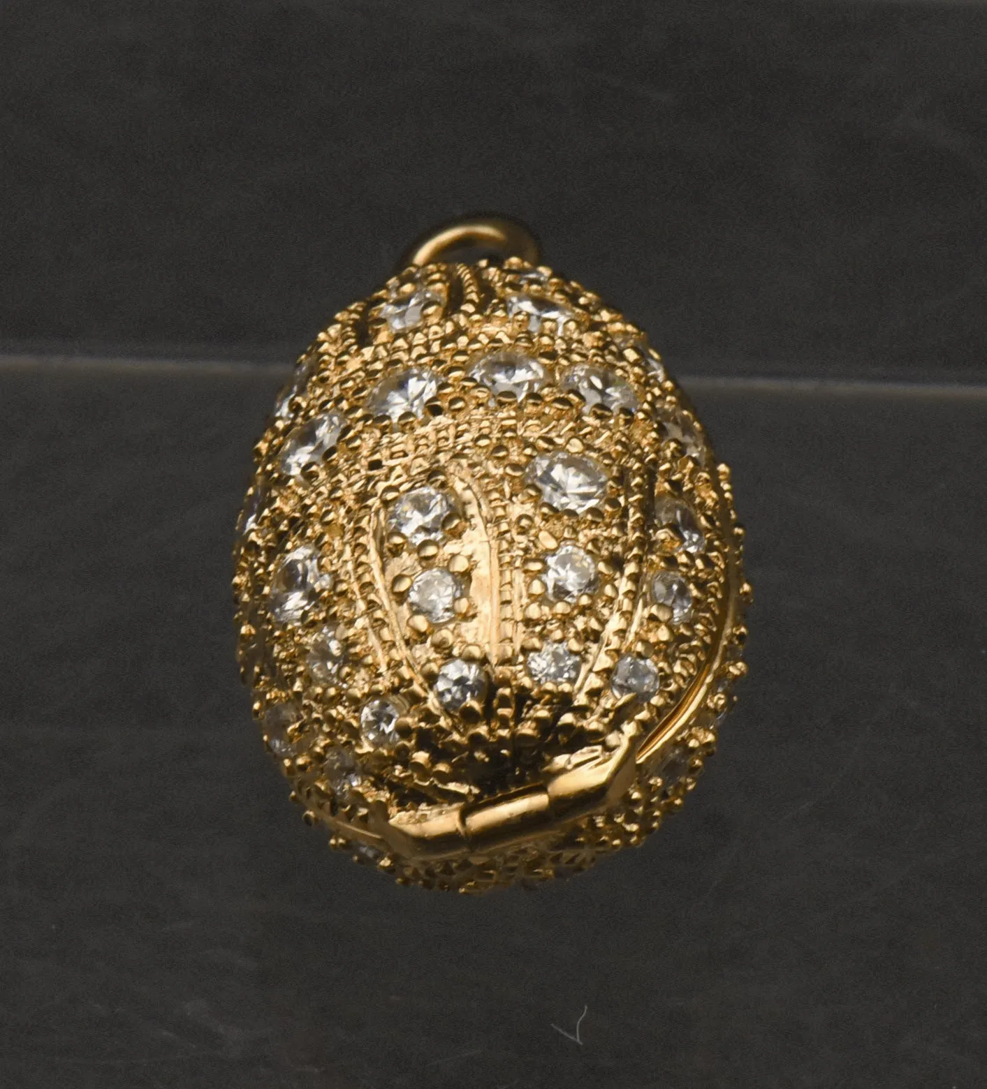 Ross-Simons - Gold Tone Sterling Silver and Cubic Zirconia Faberge Style Egg Locket Pendant