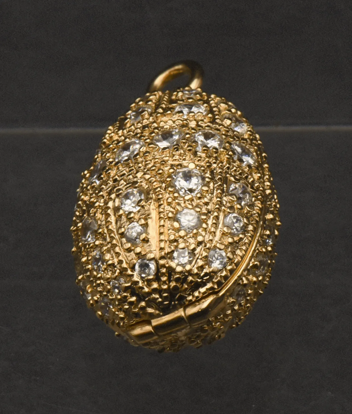 Ross-Simons - Gold Tone Sterling Silver and Cubic Zirconia Faberge Style Egg Locket Pendant