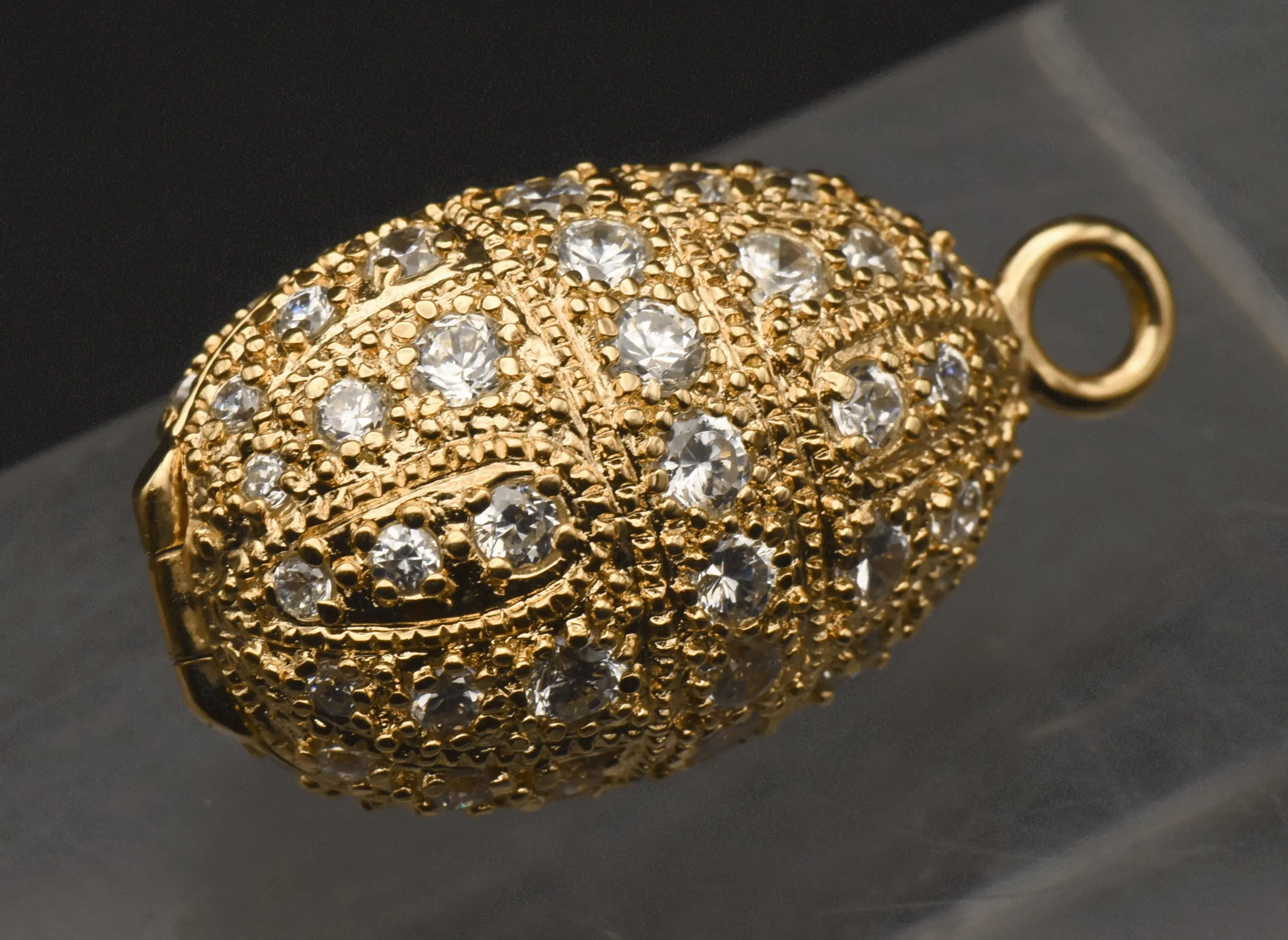 Ross-Simons - Gold Tone Sterling Silver and Cubic Zirconia Faberge Style Egg Locket Pendant