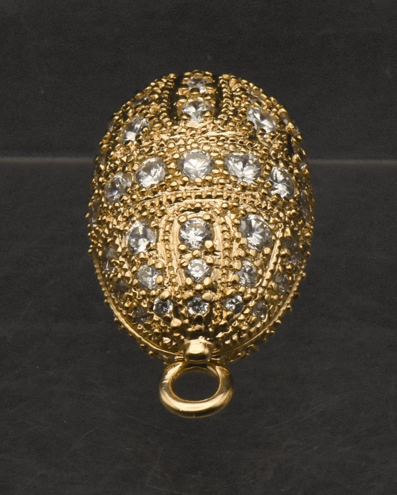 Ross-Simons - Gold Tone Sterling Silver and Cubic Zirconia Faberge Style Egg Locket Pendant