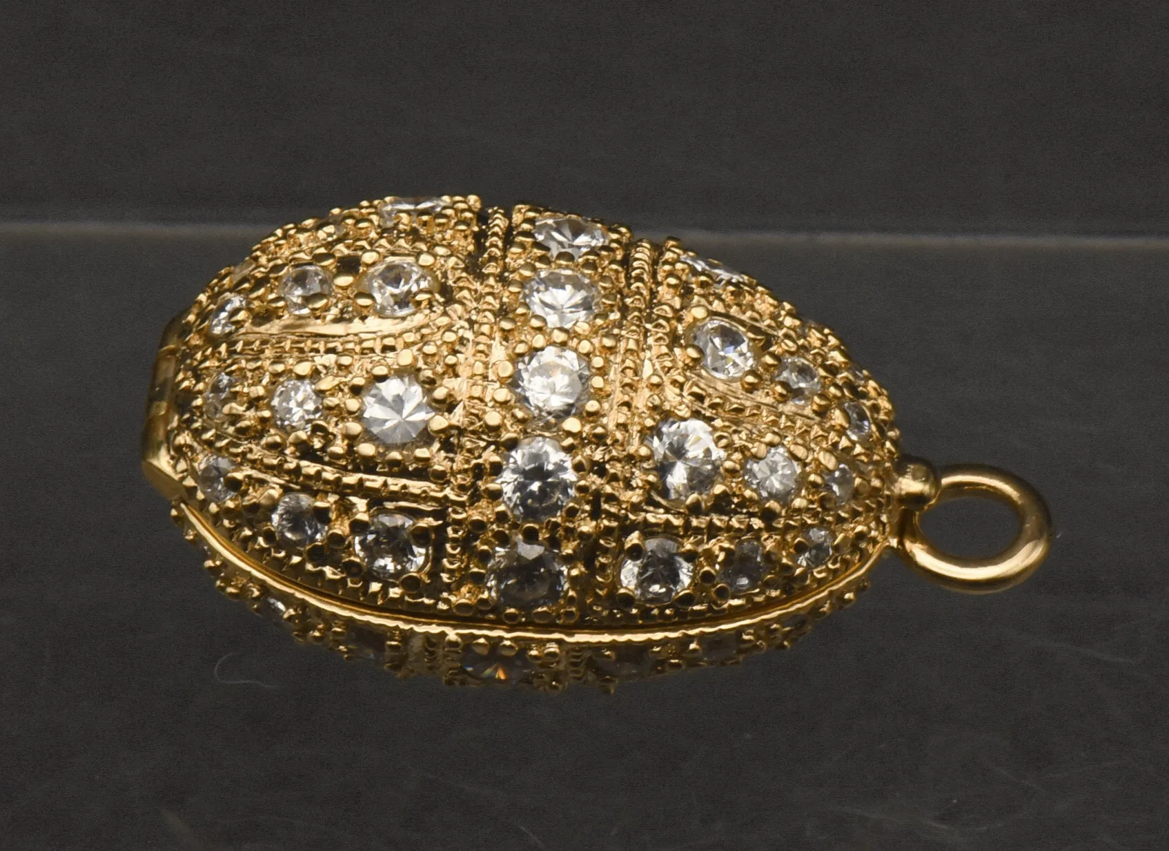 Ross-Simons - Gold Tone Sterling Silver and Cubic Zirconia Faberge Style Egg Locket Pendant