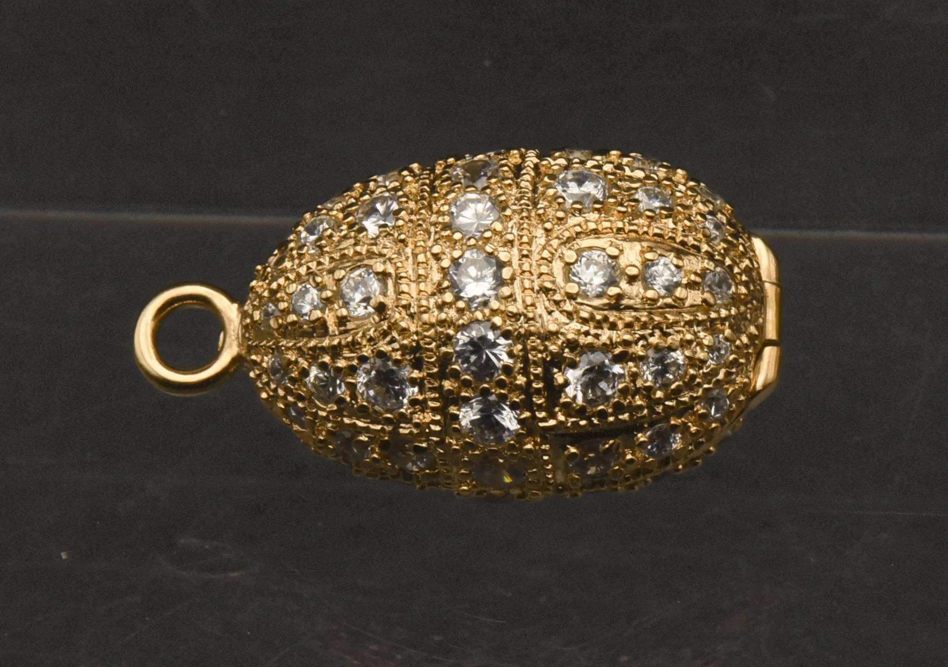 Ross-Simons - Gold Tone Sterling Silver and Cubic Zirconia Faberge Style Egg Locket Pendant