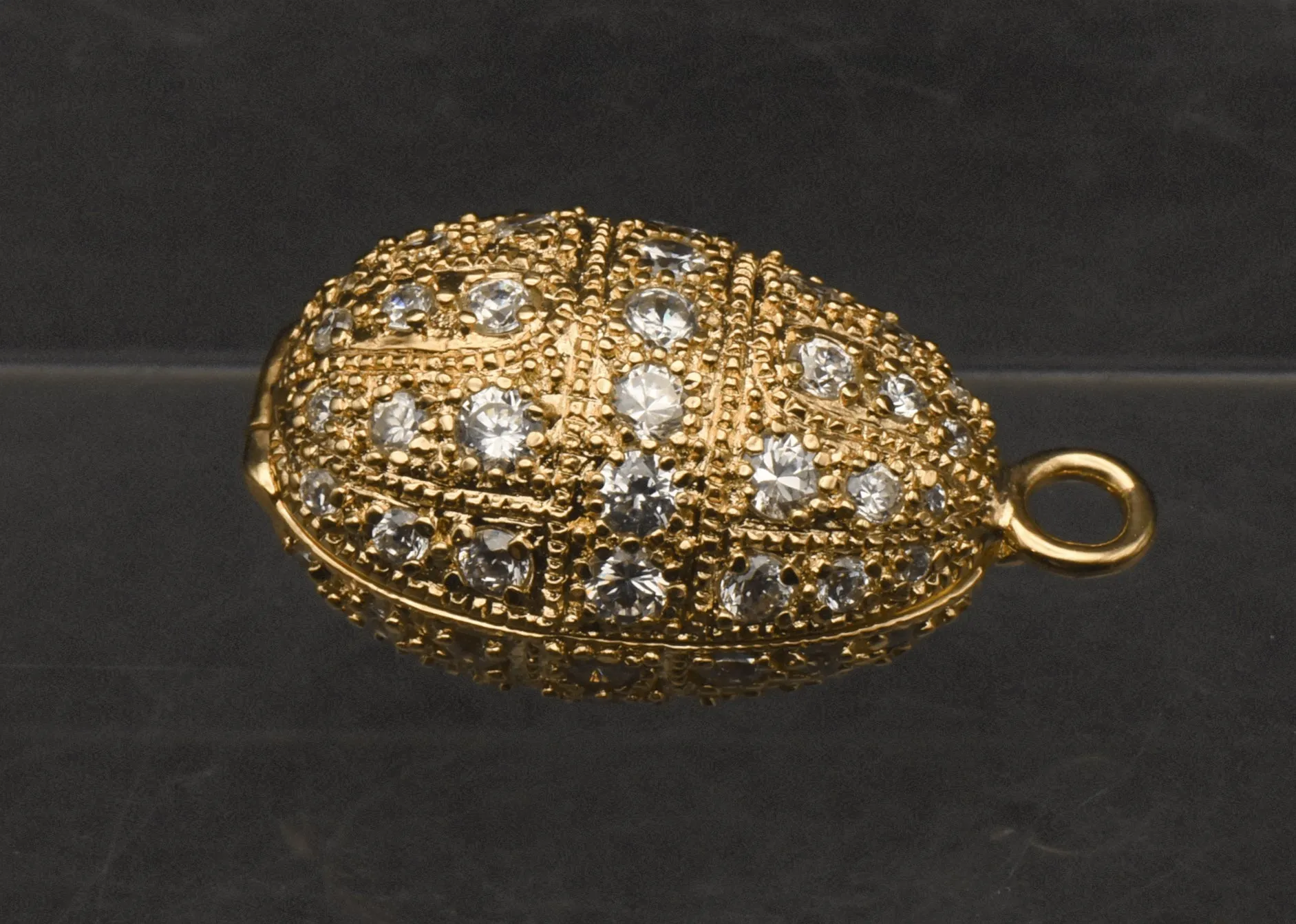 Ross-Simons - Gold Tone Sterling Silver and Cubic Zirconia Faberge Style Egg Locket Pendant