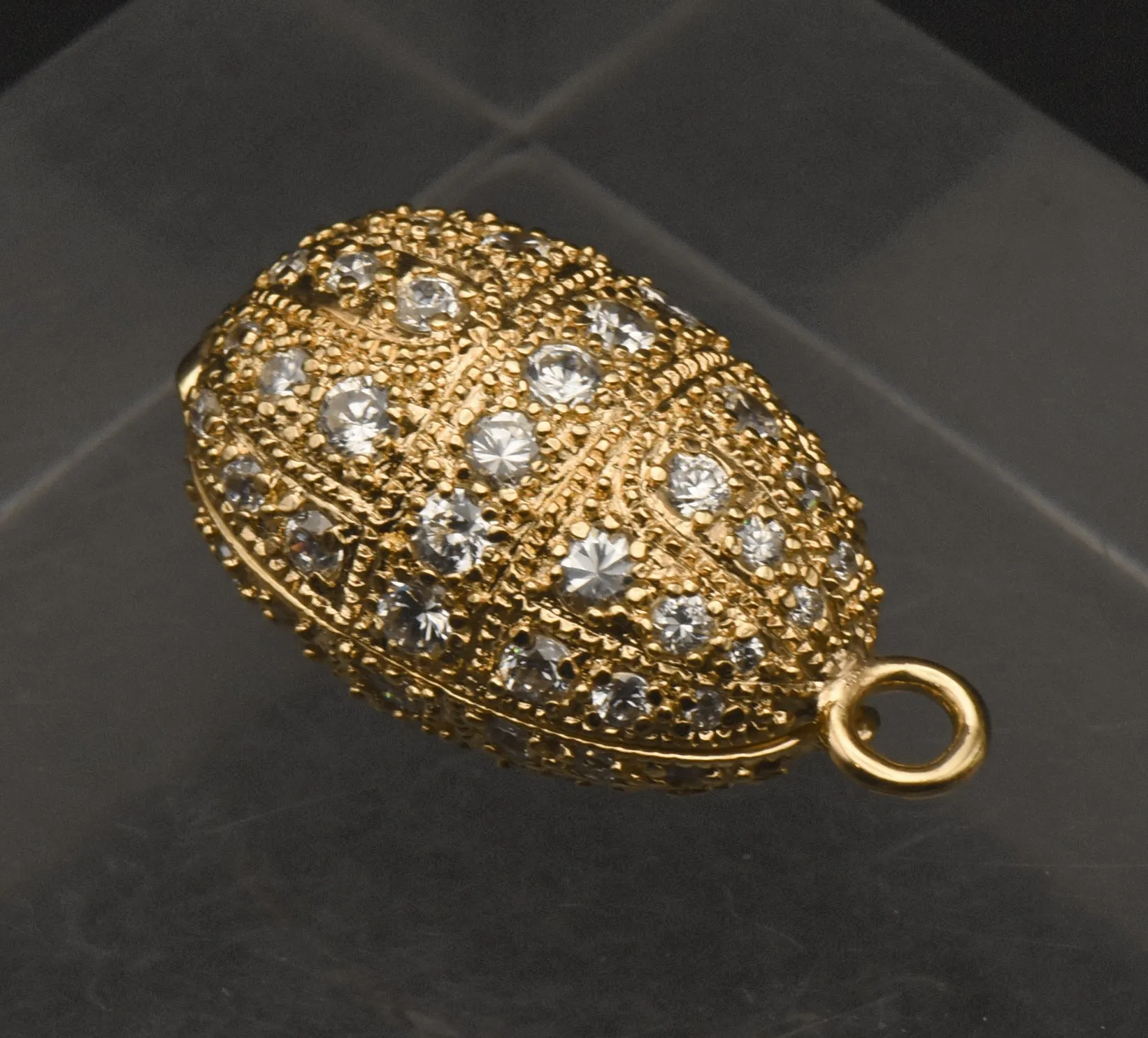 Ross-Simons - Gold Tone Sterling Silver and Cubic Zirconia Faberge Style Egg Locket Pendant