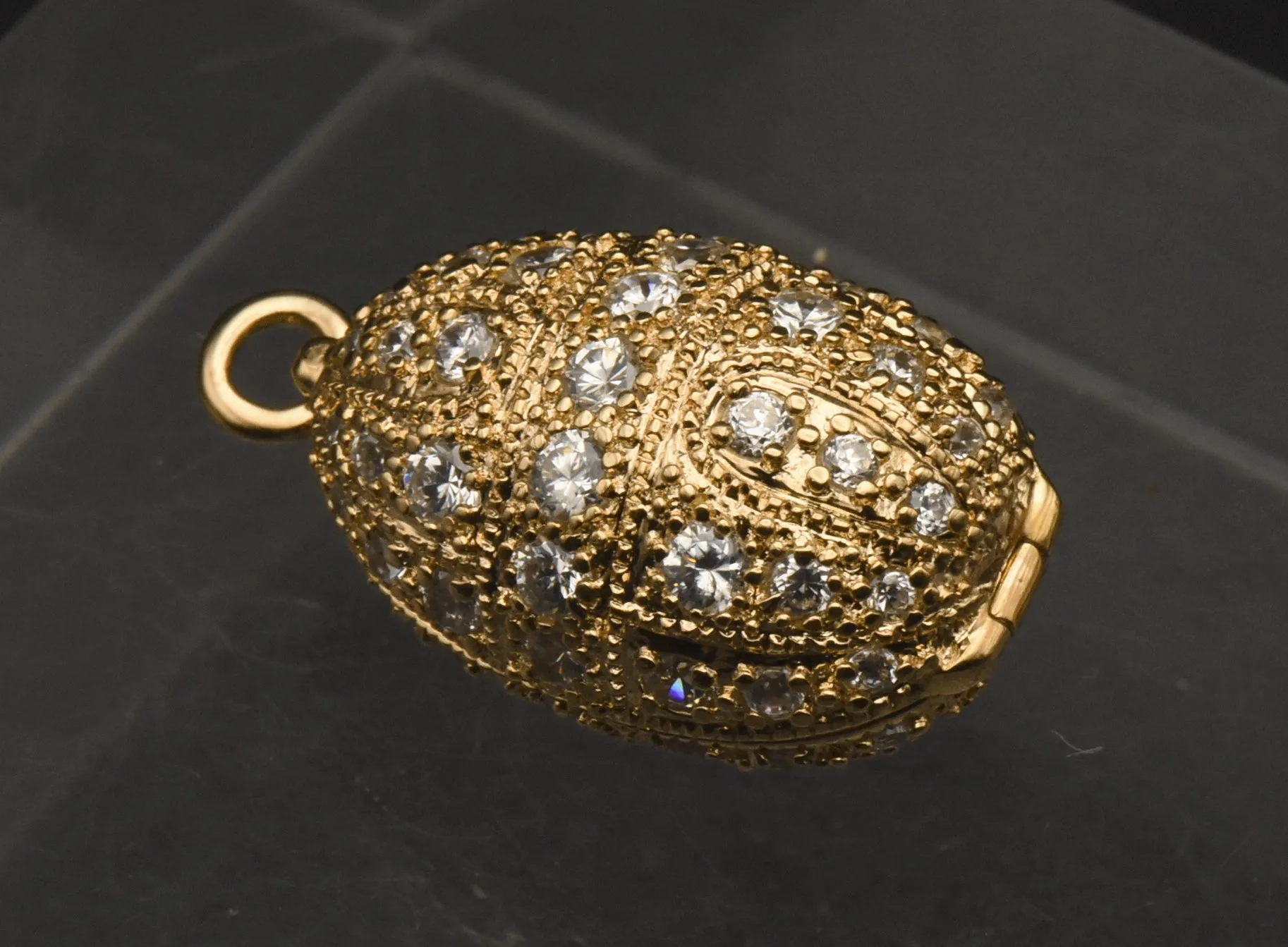 Ross-Simons - Gold Tone Sterling Silver and Cubic Zirconia Faberge Style Egg Locket Pendant