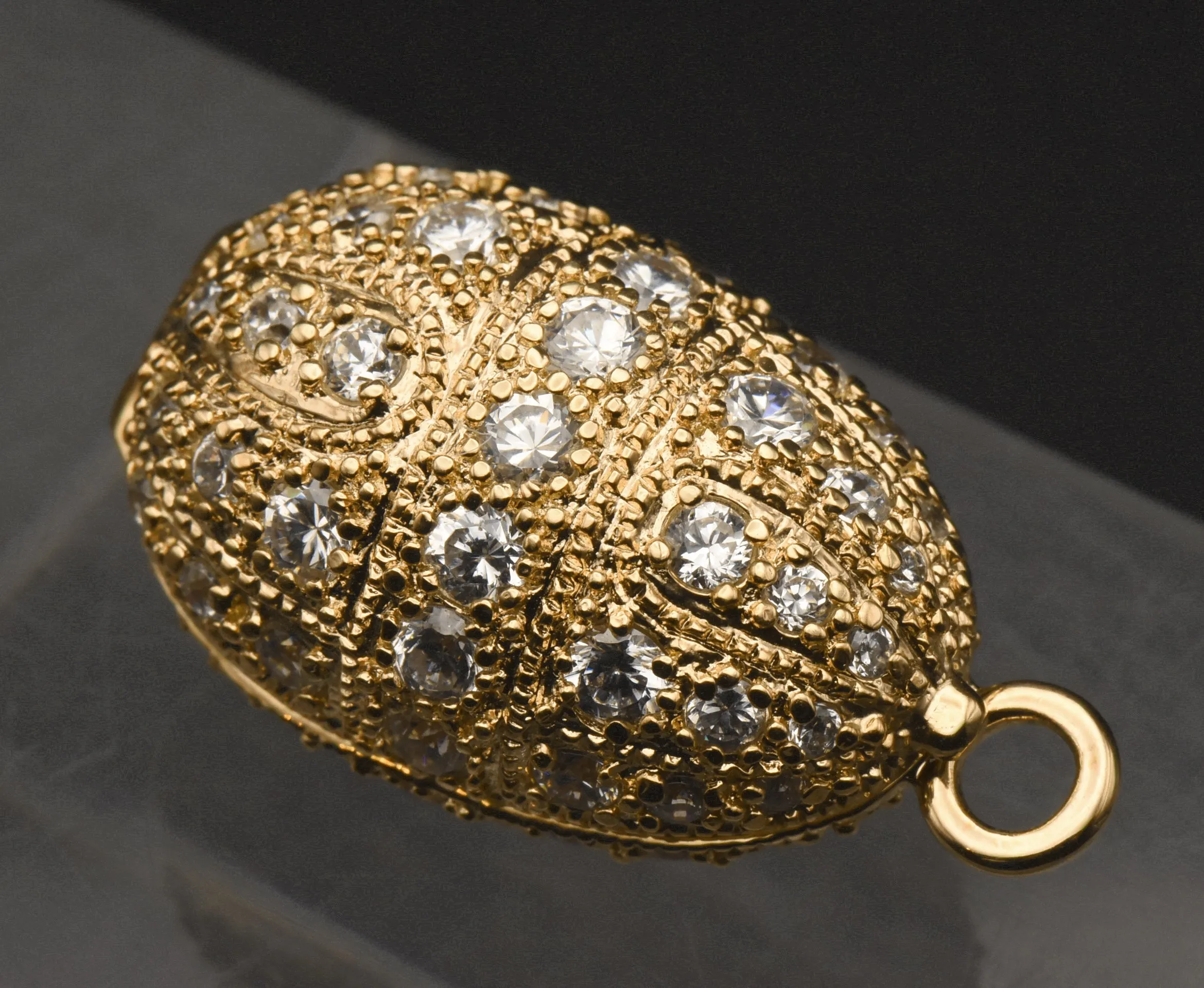 Ross-Simons - Gold Tone Sterling Silver and Cubic Zirconia Faberge Style Egg Locket Pendant