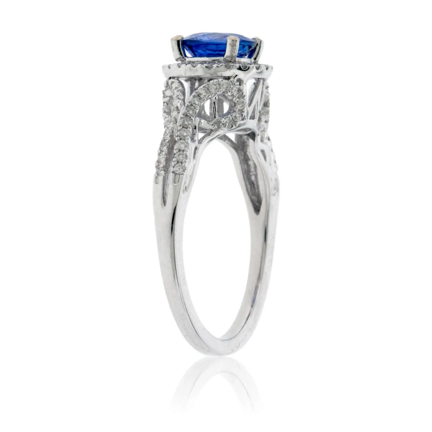 Round Blue Sapphire and Diamond Halo Ring