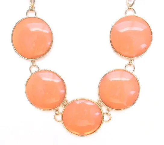 Round Enamel Statement Necklace- Peach