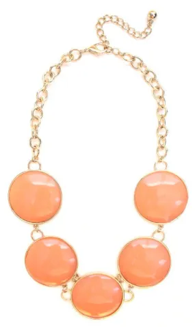 Round Enamel Statement Necklace- Peach