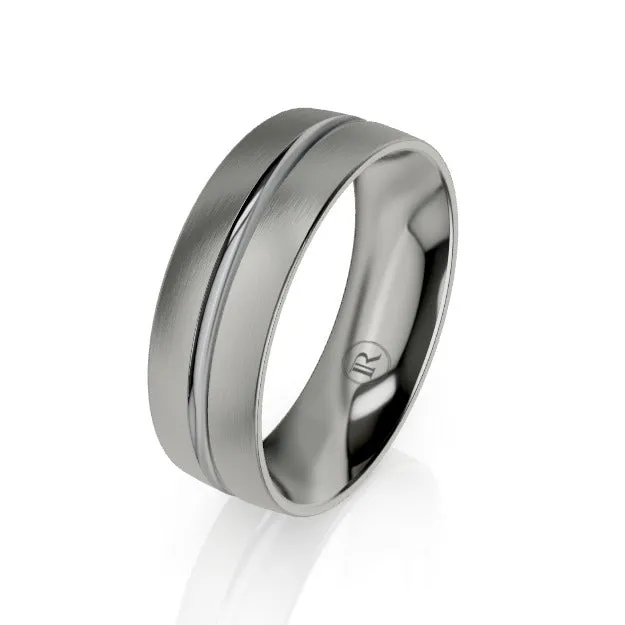 Rounded Brushed and Polished Centre Groove Titanium Wedding Ring