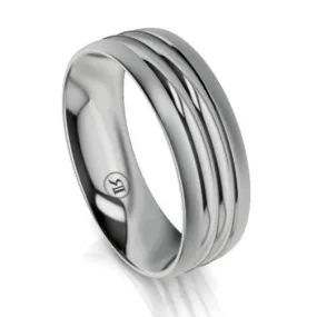 Rounded Grooved Palladium Wedding Ring