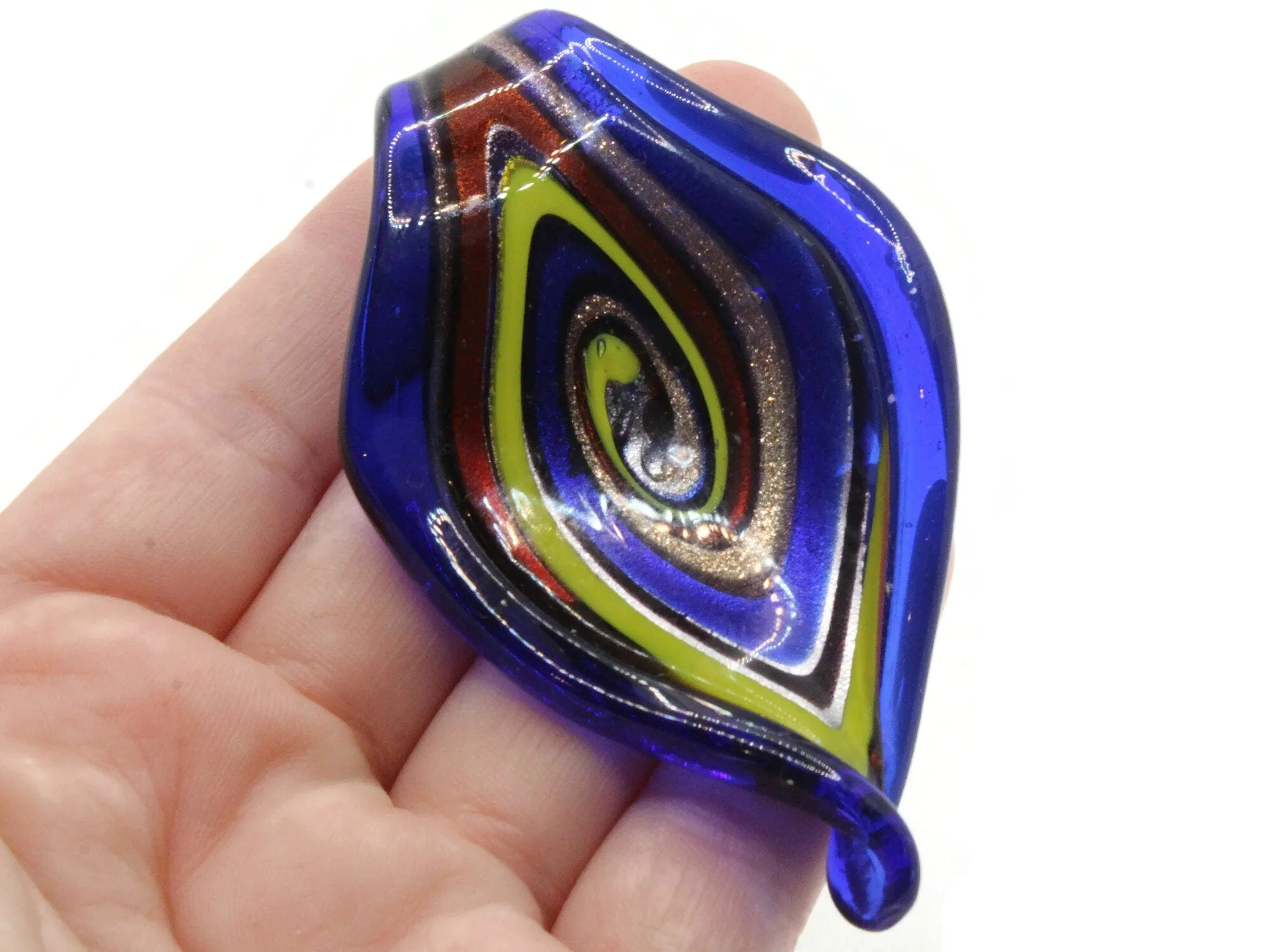 Royal Blue with Multi-color Spiral Foil Glass Pendant