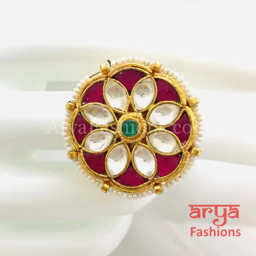 Ruby Kundan Jadau Golden Statement Ring