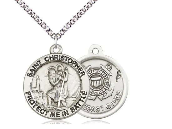 Saint Christopher Pendant With 24 Inch Chain Coast Guard Religious