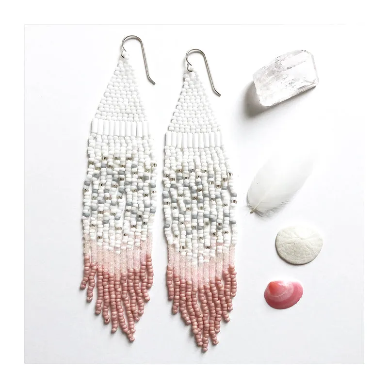 Shellscape no.1 Seed Bead Fringe Earrings - Pink Art Deco Collection