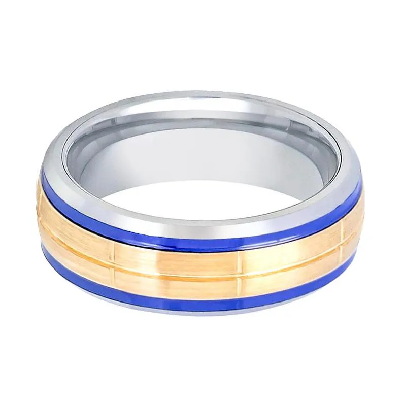 SHIMZO | Silver Tungsten Ring, Blue Hue/Bluish Trims, Domed