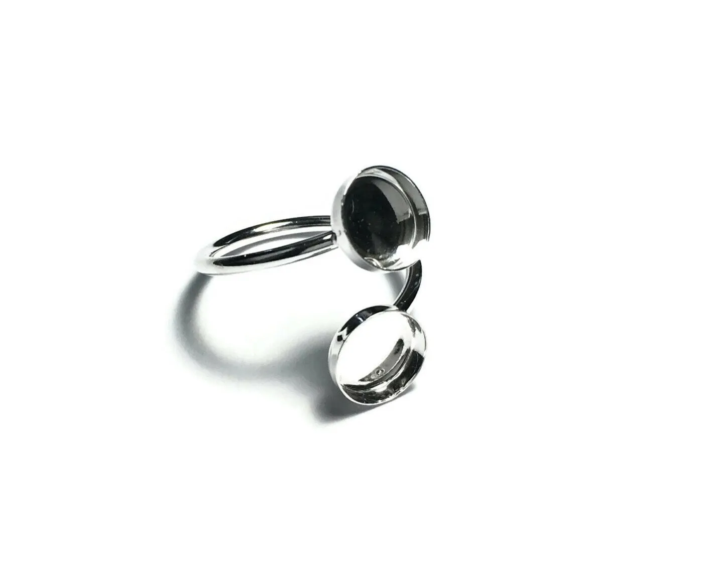 Silver Adjustable Bypass Ring Blank | Double Bezel Cup Setting Plain Band