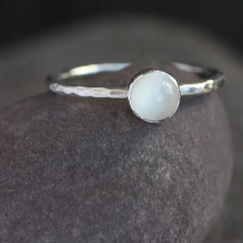 Silver and White Moonstone Hammered Stack Ring