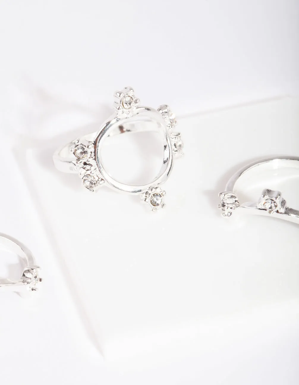 Silver Diamante Open Circle Ring 3 Pack