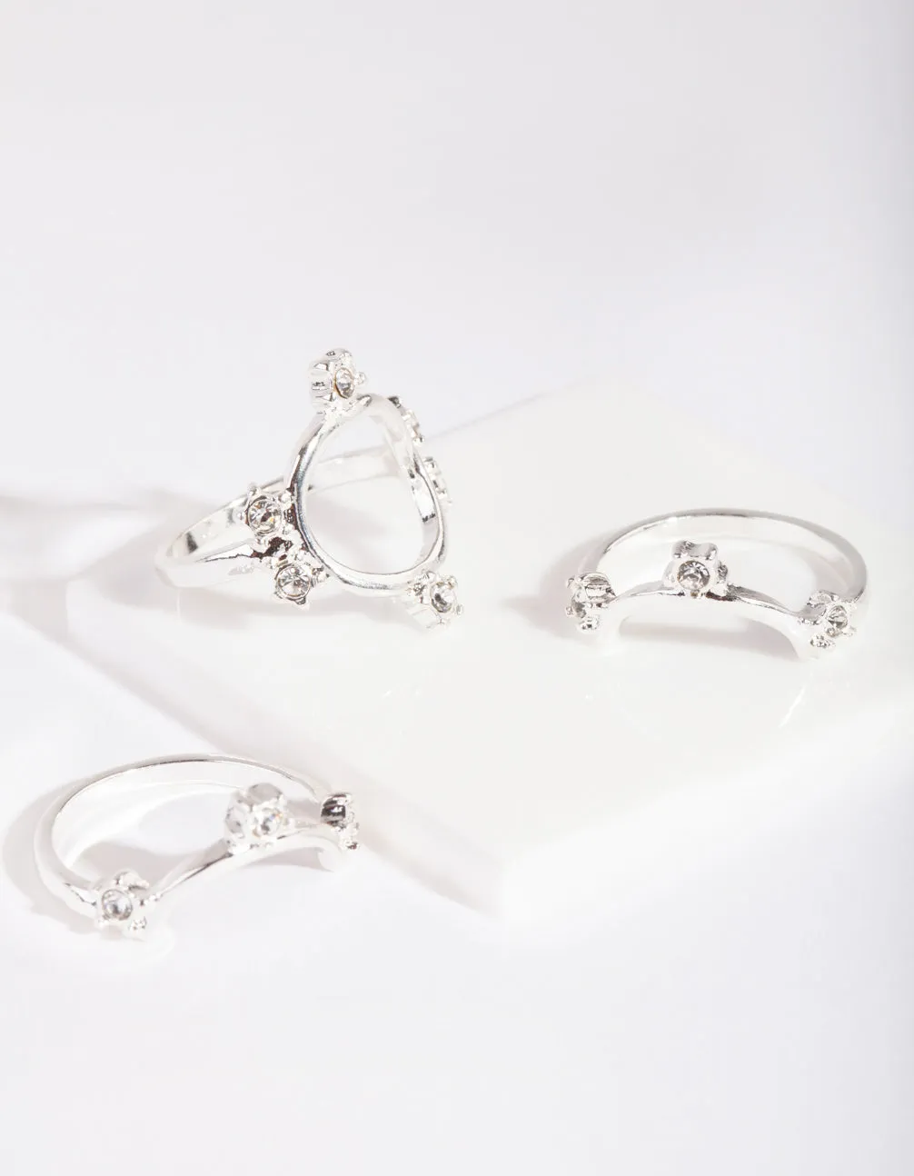 Silver Diamante Open Circle Ring 3 Pack