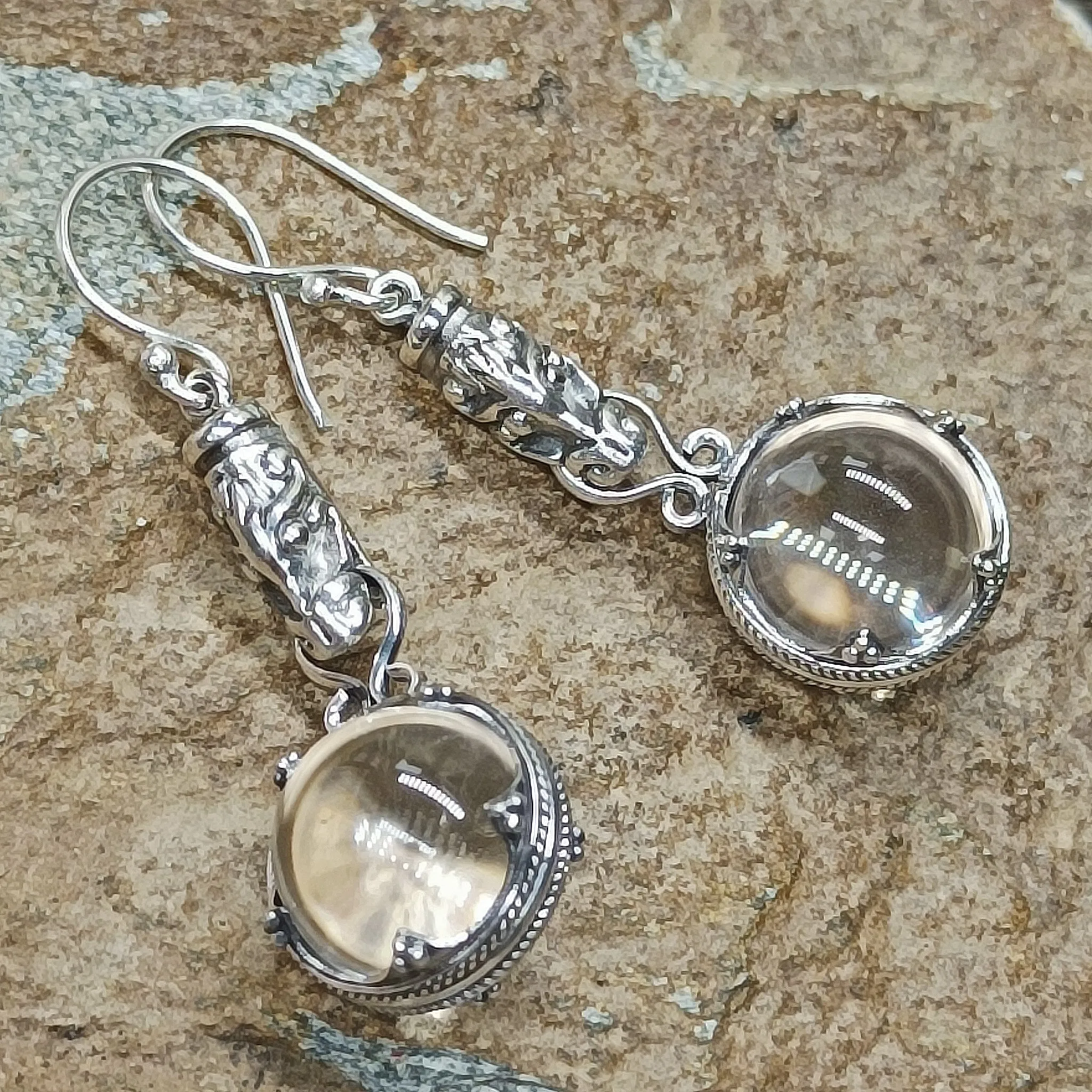 Silver Dragon Head Gotlandic Crystal Ball Earrings