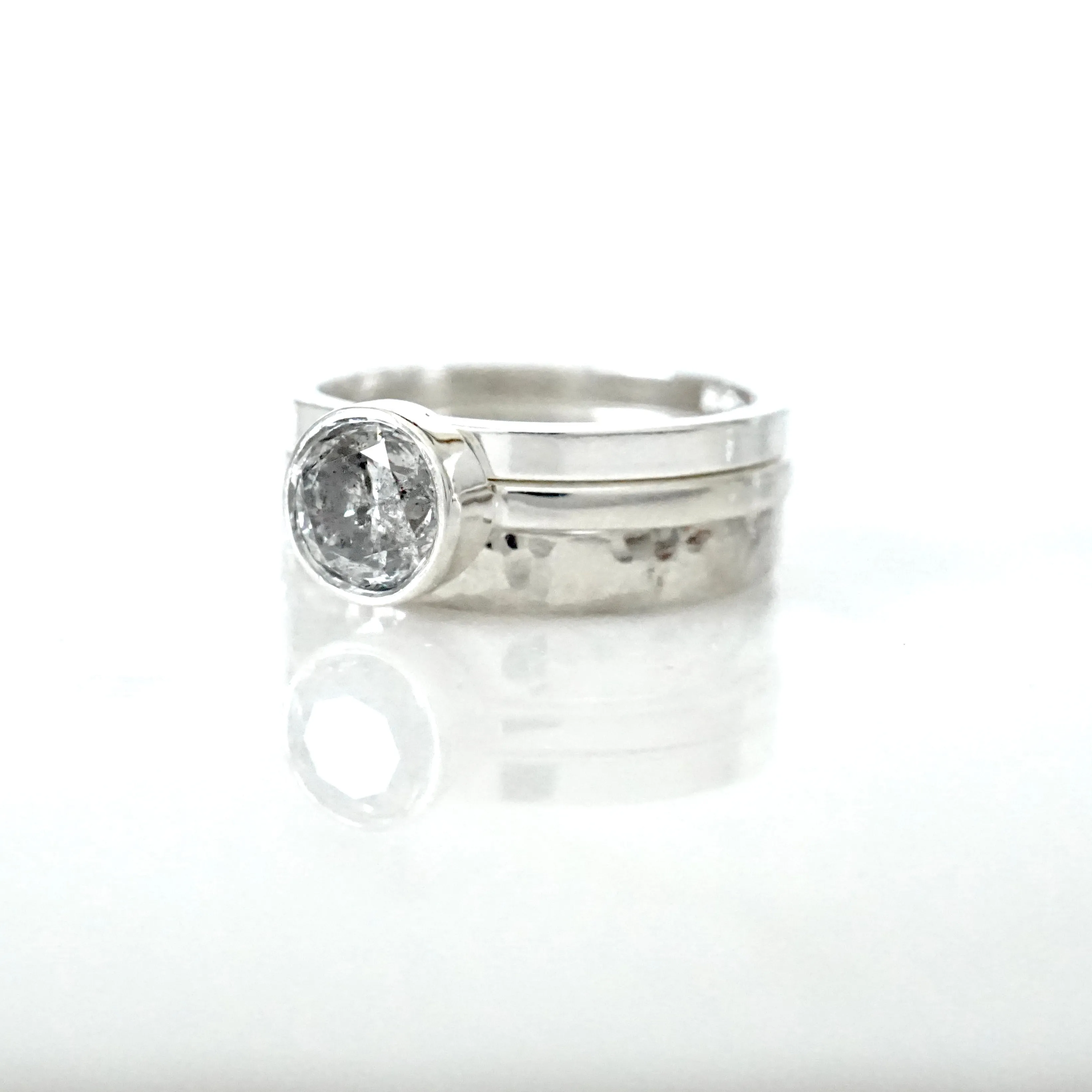 Silver Salt and Pepper Diamond Ring - Grey Sterling Silver Diamond Ring - Silver Diamond Ring