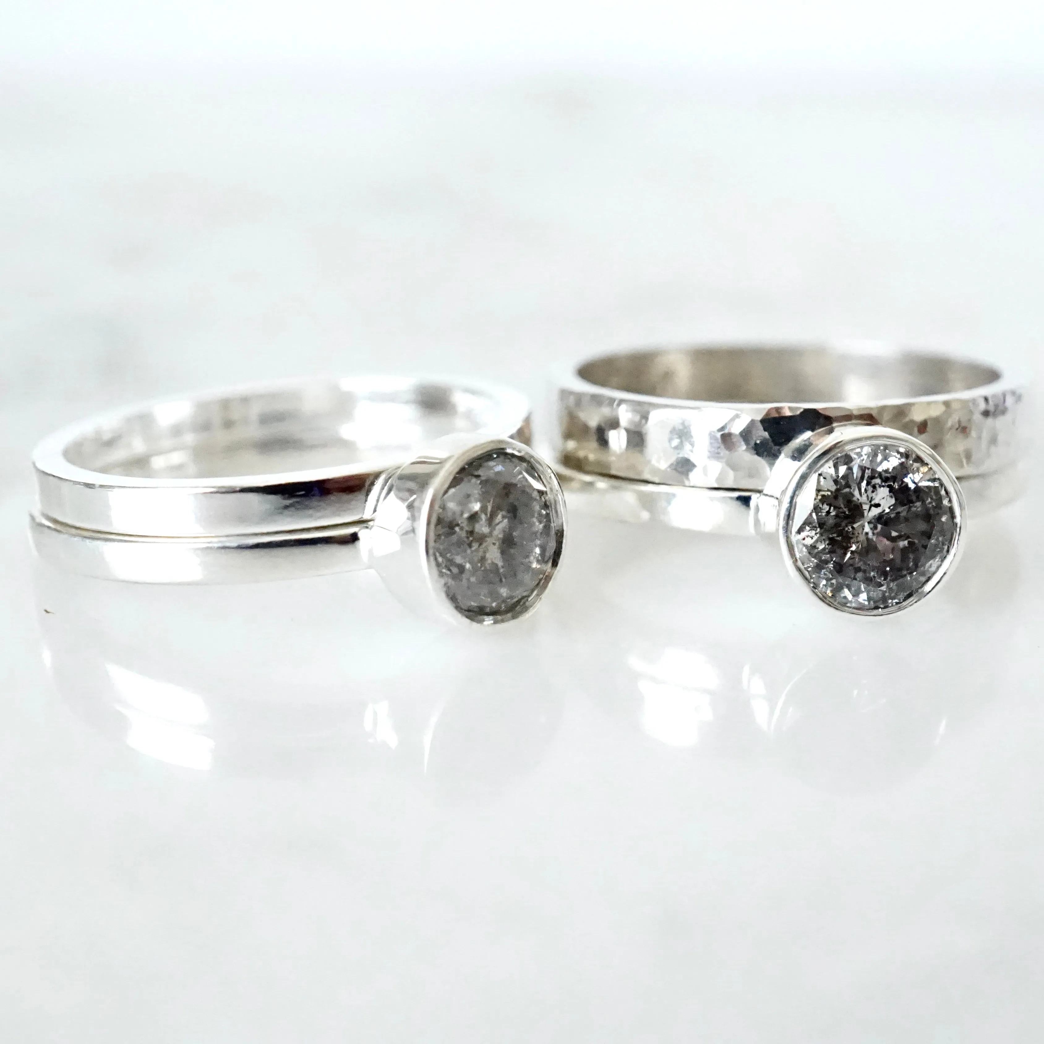 Silver Salt and Pepper Diamond Ring - Grey Sterling Silver Diamond Ring - Silver Diamond Ring