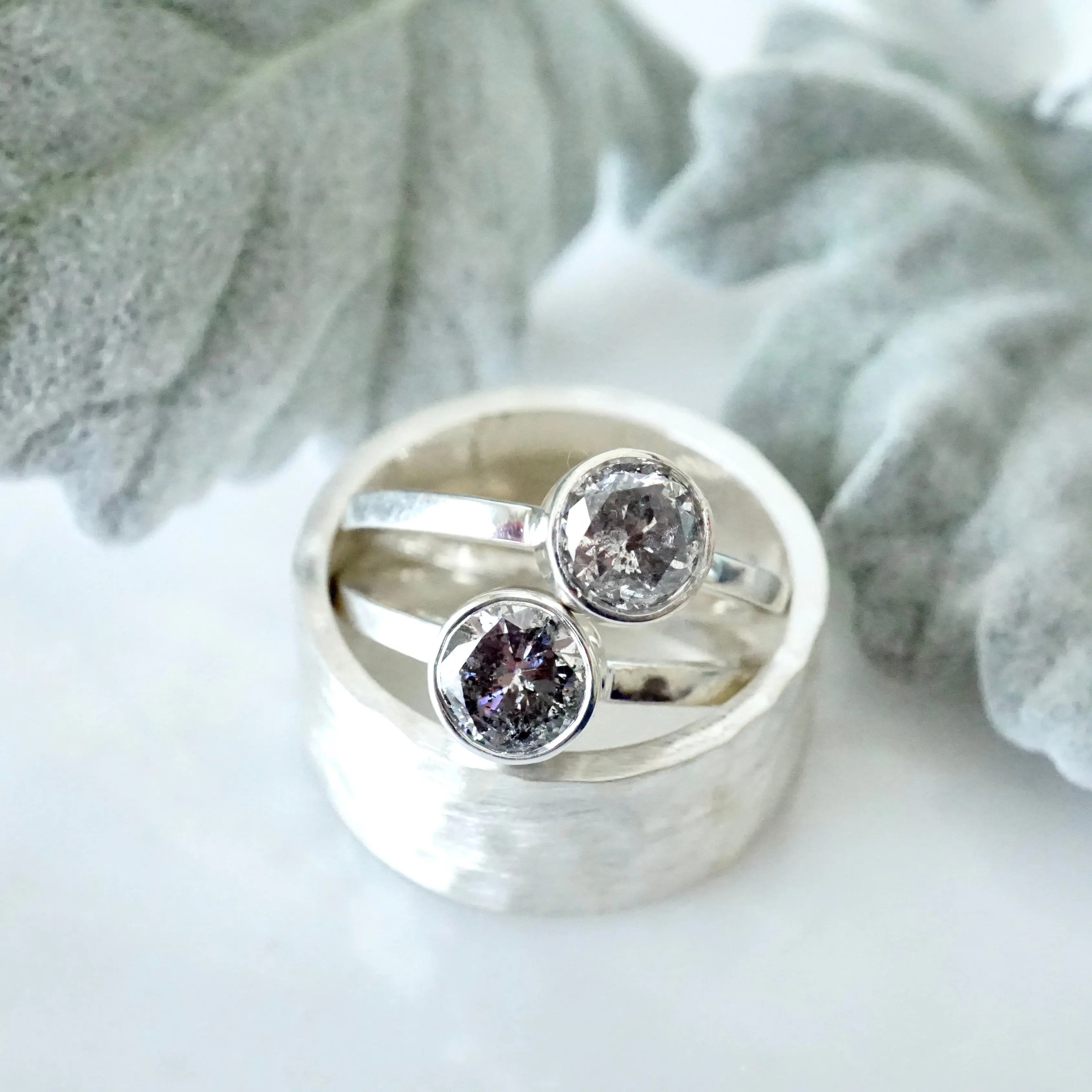 Silver Salt and Pepper Diamond Ring - Grey Sterling Silver Diamond Ring - Silver Diamond Ring