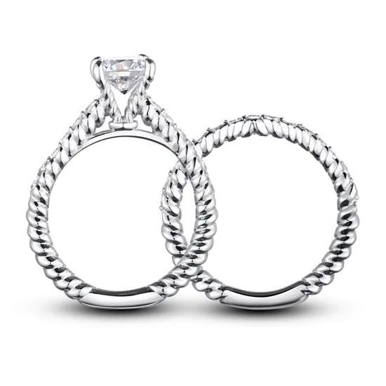 Simulated Diamond 925 Sterling Silver 2-Pcs Wedding Engagement Ring Set