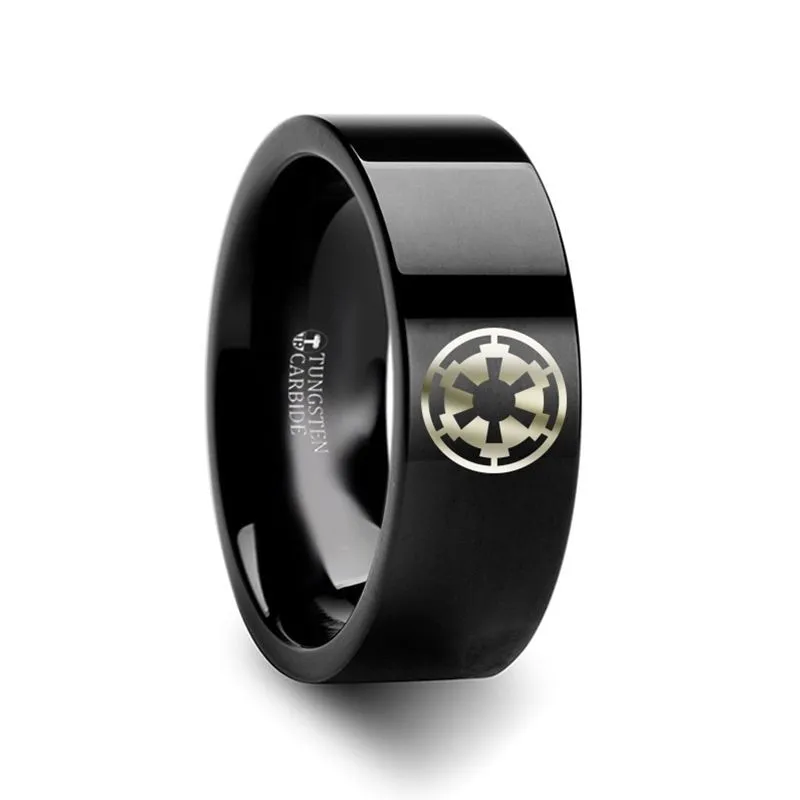 Sith Imperial Emblem Star Wars Black Tungsten Engraved Ring - 4mm - 8mm