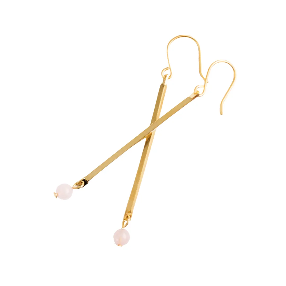 Skinny Stick Gemstone Earrings - Pale Pink