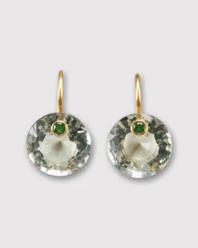 Small Round Gem Earrings in Green Quartz/Tsavorite