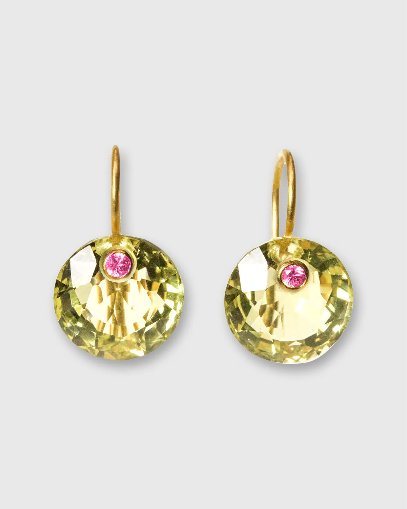 Small Round Gem Earrings in Lemon Quartz/Pink Tourmaline