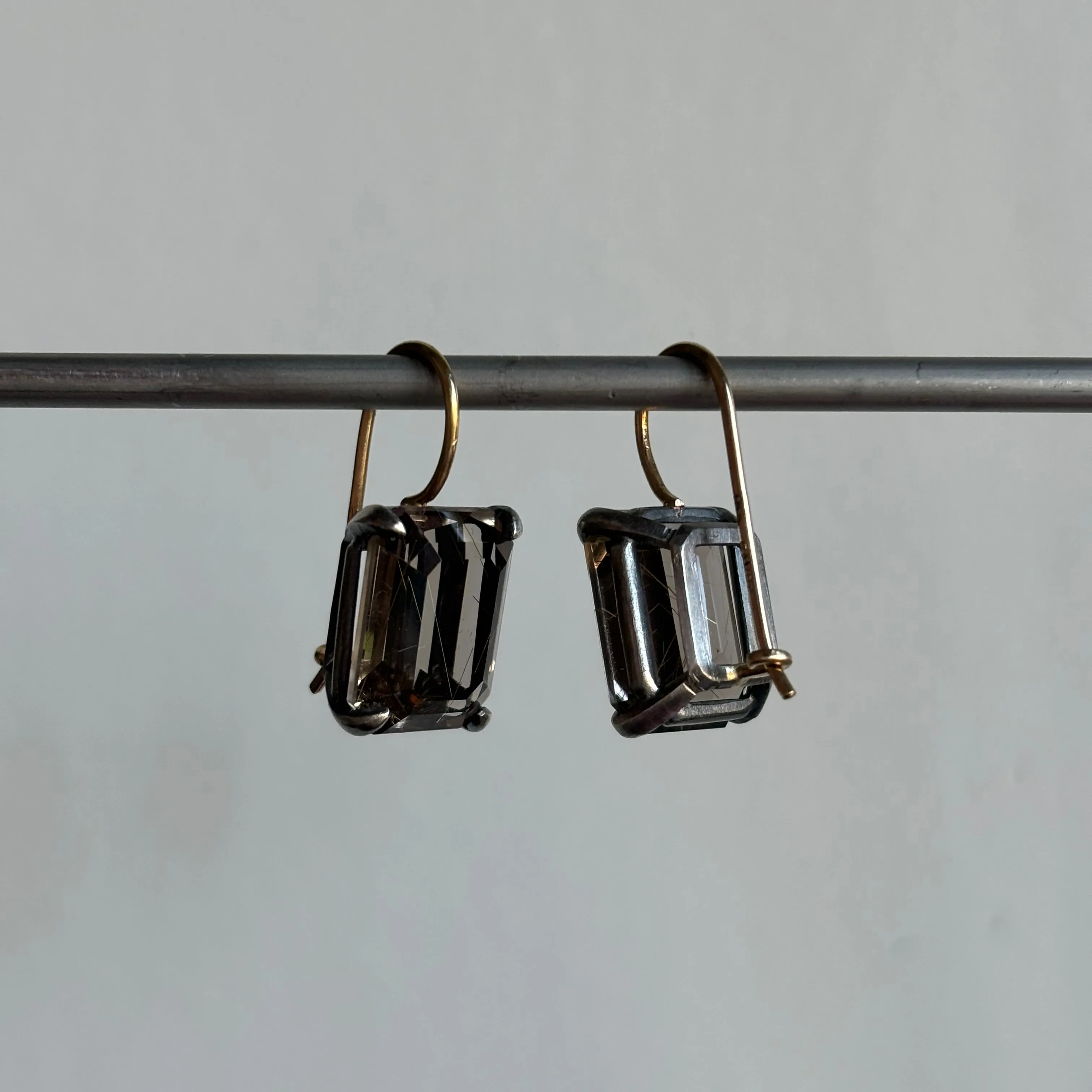 Smokey Rutilated Quartz Emerald Cut Earrings