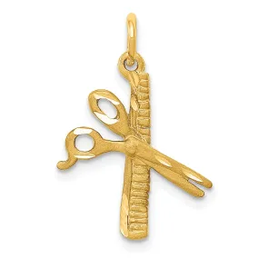 Solid 14k Yellow Gold Comb and Scissors Pendant