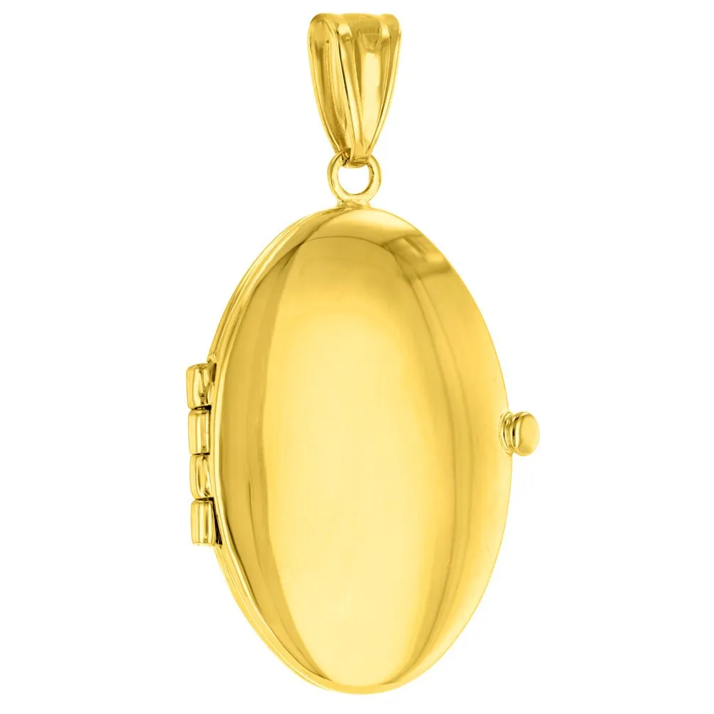 Solid 14K Yellow Gold Oval Locket Charm Pendant with Cable, Curb, or Figaro Chain Necklace