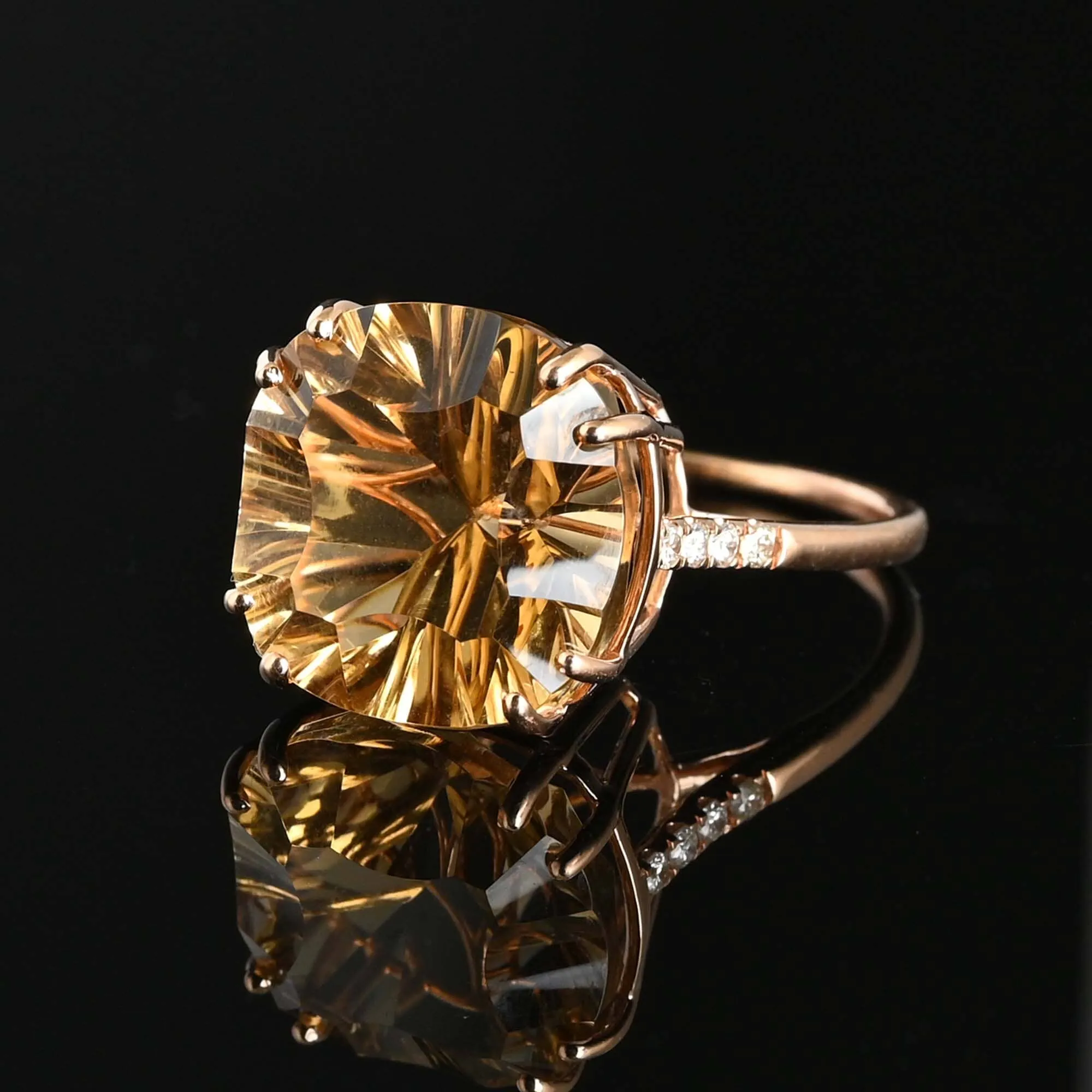 Specialty Cut Citrine Diamond Ring in 14K Rose Gold