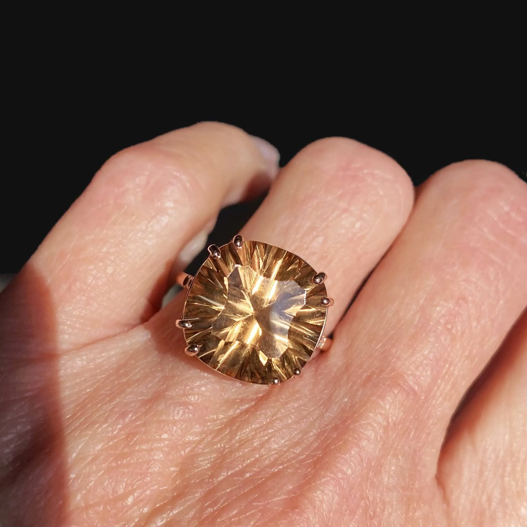 Specialty Cut Citrine Diamond Ring in 14K Rose Gold