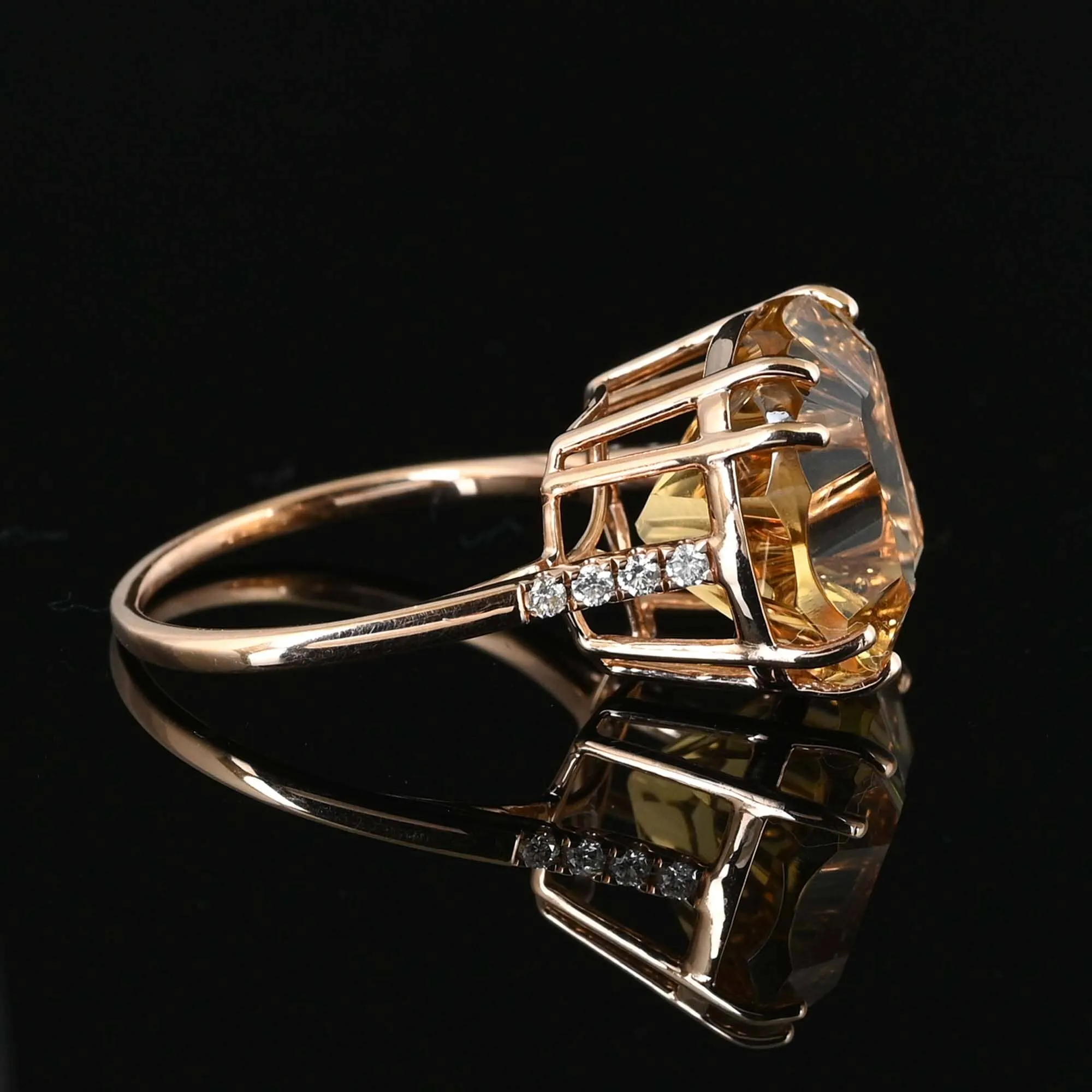 Specialty Cut Citrine Diamond Ring in 14K Rose Gold