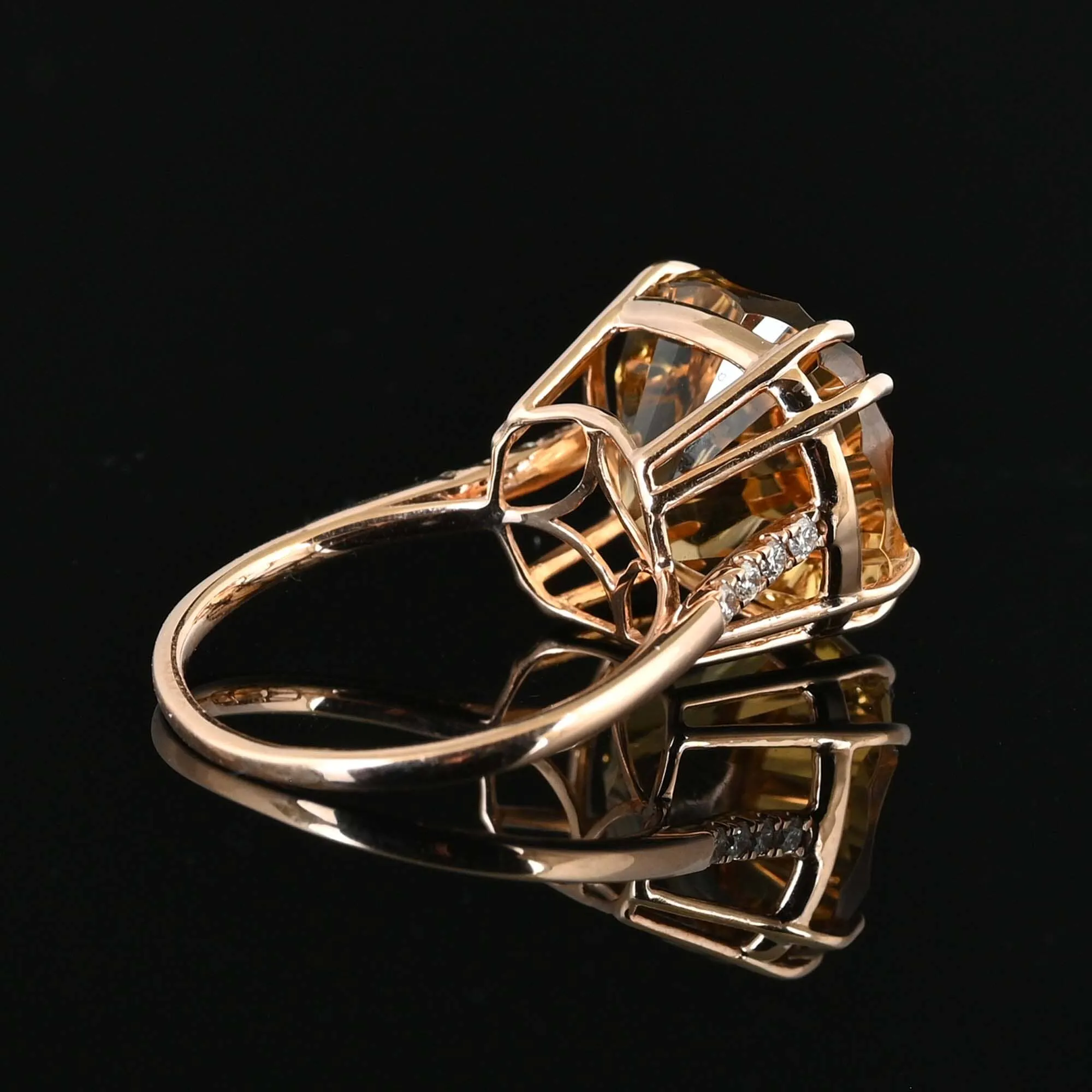 Specialty Cut Citrine Diamond Ring in 14K Rose Gold